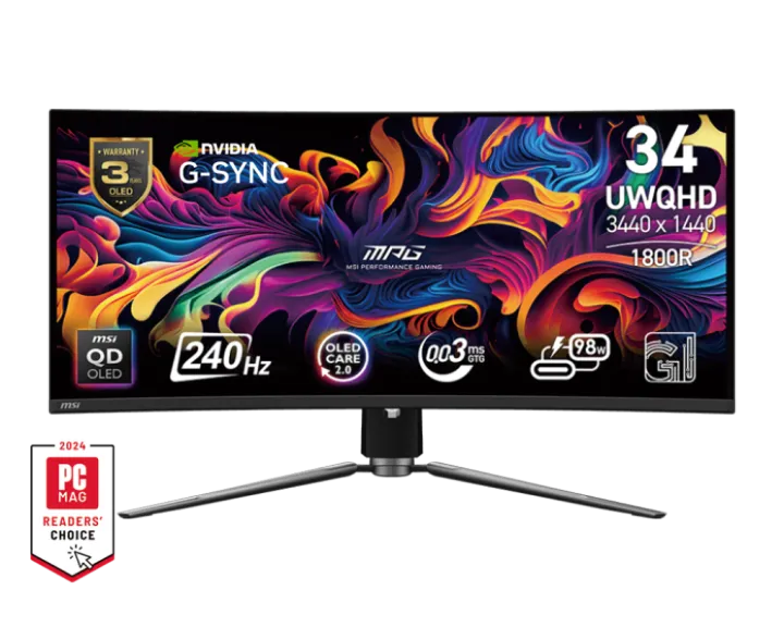 MSI MPG 341CQPX QD-OLED (34" 3.4K UQHD , 1800R Curved, QD-OLED, 240Hz , 0.03ms, HDR, USB-C, Height Adjustment,  G-Sync Compatible, Eye Care)