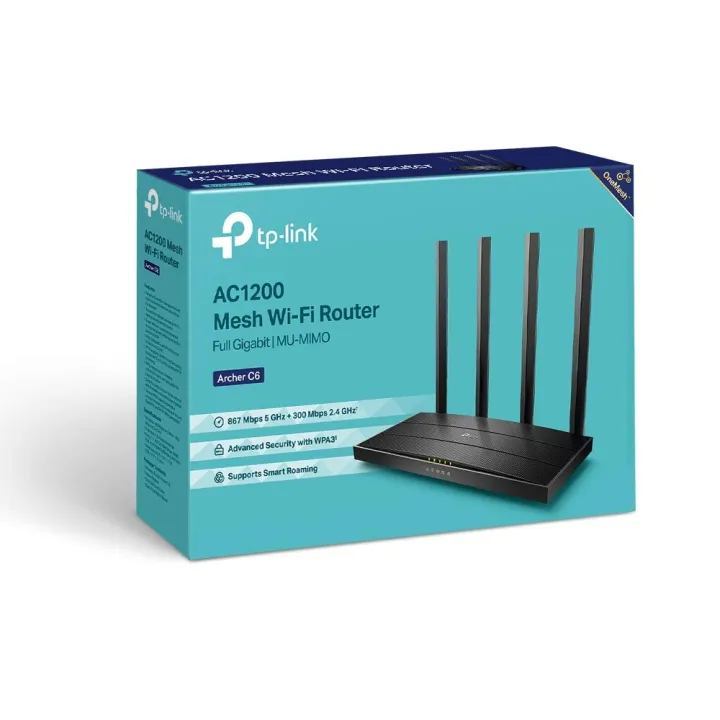TP-Link Router AC1200 Archer C6 Wi-Fi Speed Up To 867 Mbps/5 GHz + 300 Mbps/2.4 GHz , 5 Gigabit Ports, 4 External Antennas , MU-MIMO, Dual Band Black